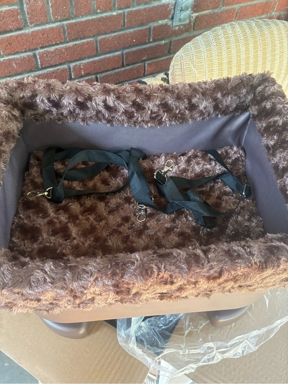 Brown Elevated Pet Bed with Faux Fur Liner